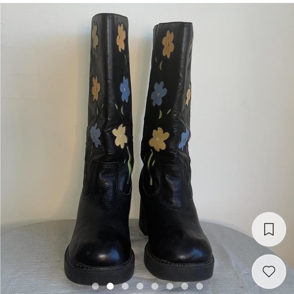 Vintage Skechers Knee High Platform Chunky Combat Boots with flowers - Picture 8 of 9